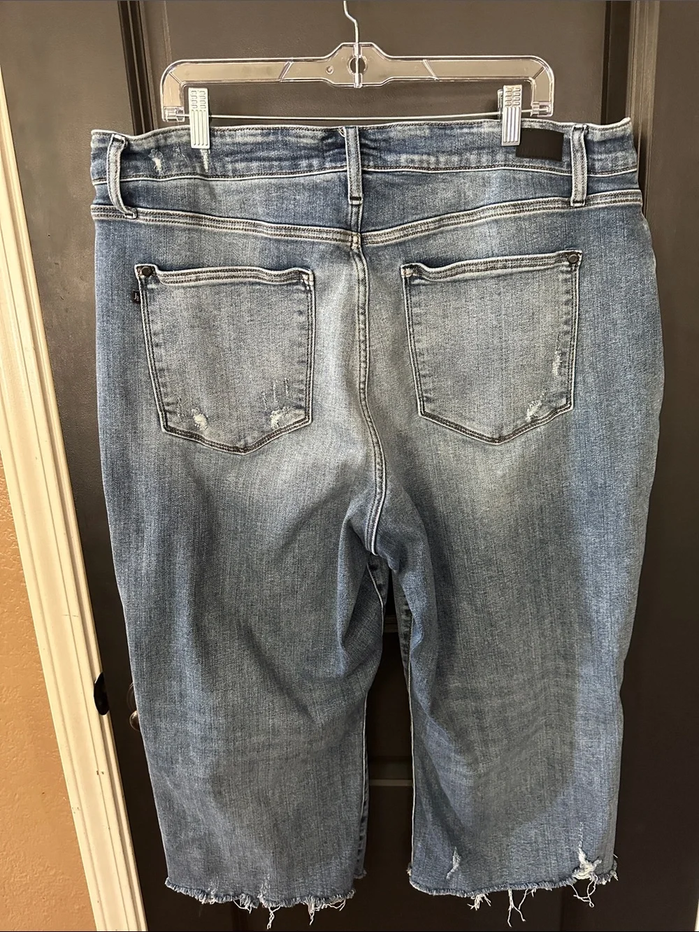Judy Blue wide leg Light Blue Distressed Crop Jeans with Button-Fly